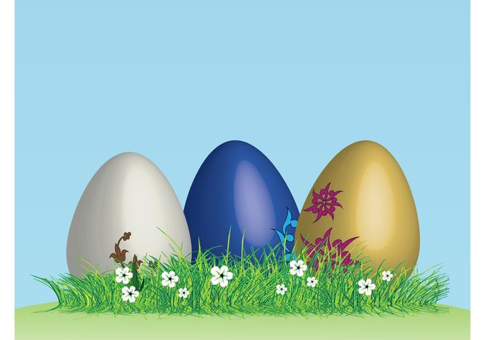 plants meadow holiday greeting card grass fresh flowers eggs Easter eggs decorations colorful celebrate 