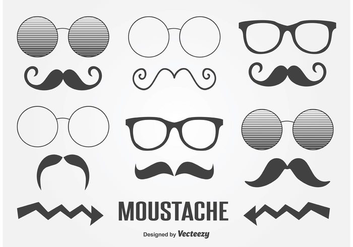vector trendy trend swirl style sign short moustache short shave set party mouth moustache man male long moustache labels isolated illustration icons hipster style hipster hair guy groom glasses geeky geek funny face Design Elements design cute curly curl boy black  