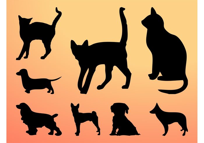 silhouettes puppy pets Pet animals Domesticated dogs dog Dachshund cats cat Breeds animals 