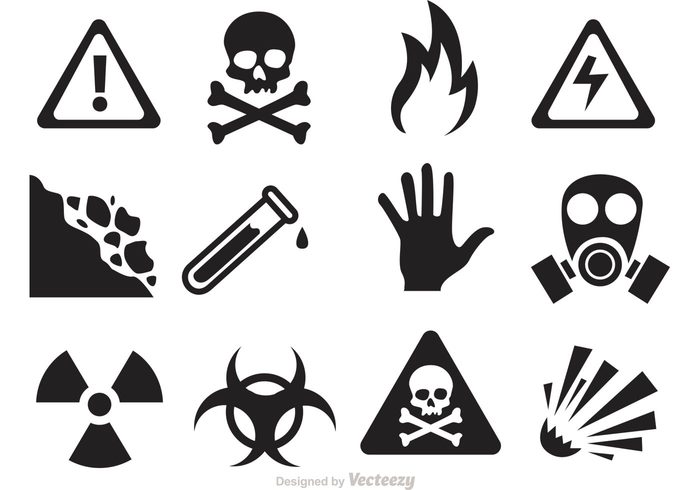 waves warning Violence toxic temperature Slip skull silhouette shock safety rocks radioactive radiation protection pollution Poisonous poison sign poison mask hazard glasses gas fire explosion electricity Dangerous danger sign danger Chemical caution bio 