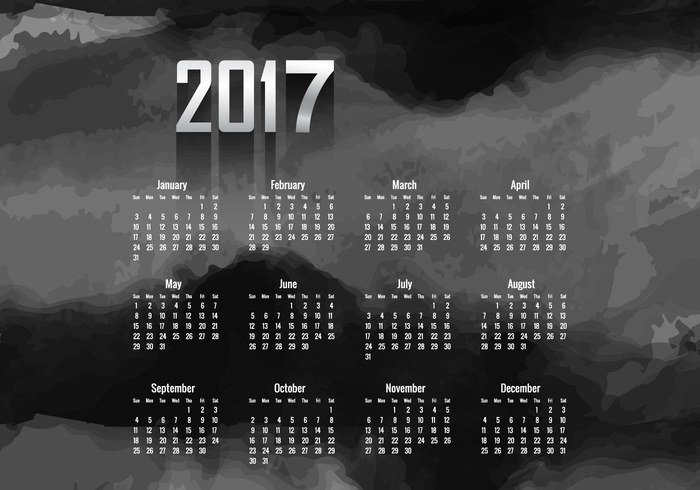 year week textured text number new months January date calendar bright black background Annual 2017 