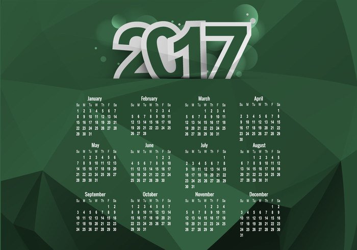 year white week triangle polygon new month green geometric calendar bright background Annual abstract 2017 