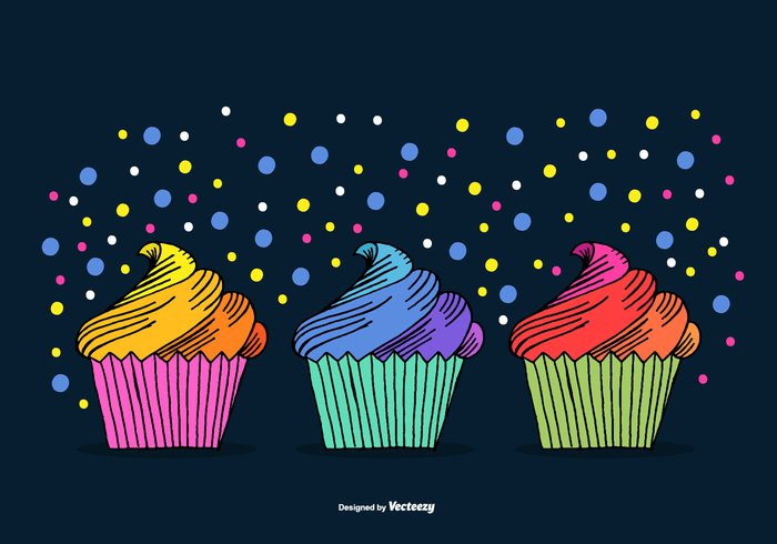 yellow sweet red rainbow purple polka dots pink orange multicolored indigo icing green Frosting frosted dots cupcakes cupcake colorful celebration cake blue birthday card birthday background aqua 