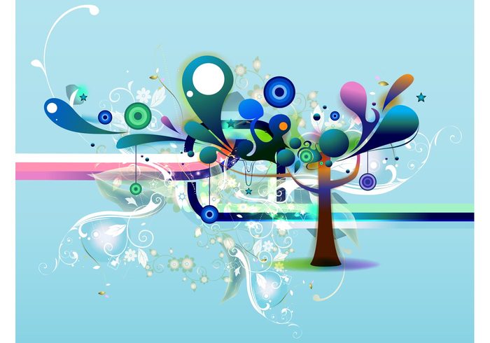wallpaper tree nature lines geometric shapes flowers floral fantasy decorative decorations colorful circles background 
