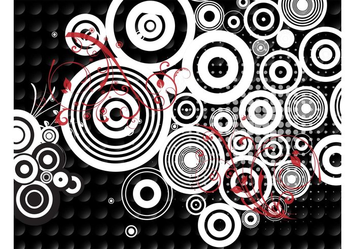 wallpaper swirls swirling Stems round pop art pattern leaves flowers floral dot black Backdrop image 
