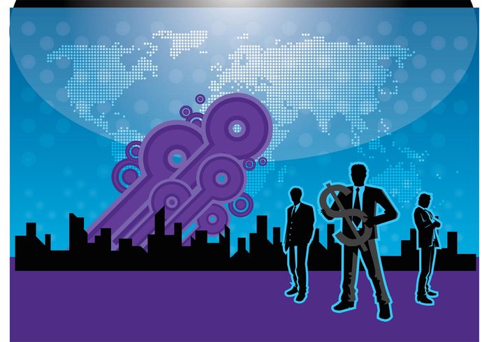 world urban suit skyscraper skyline silhouette scroll people office men map man international graphics continents company city business 