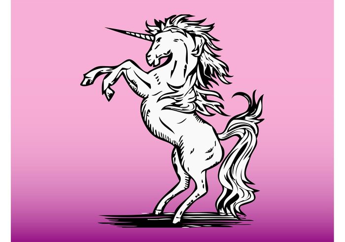 Unicorn vector unicorn tail retro mythology Mythological creature mane horse horn Hooves fantasy animal 