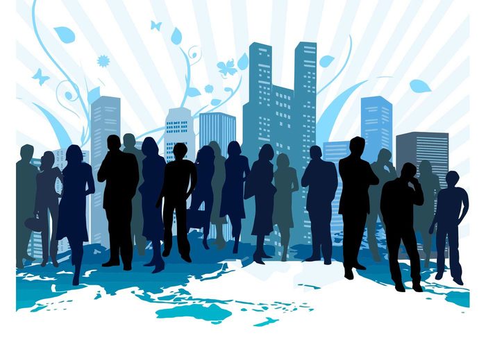 women people map man illustration city business buildings blue abstracts 