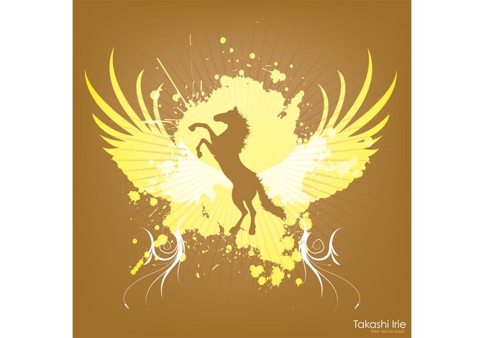 yellow wings wallpaper vector art silhouette scroll ornament logo illustration horse grunge graphics animal 