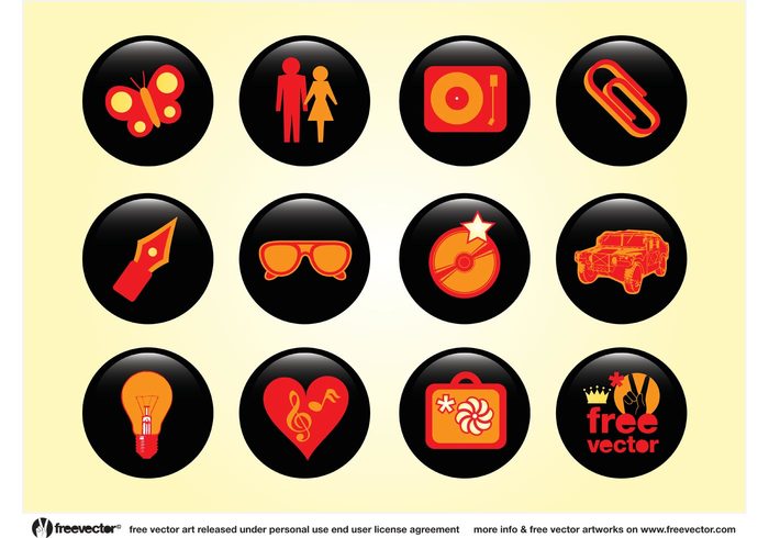 Woman people symbol sunglasses record player pen paperclip man lamp icons hummer heart graphics clip art CD car buttons button butterfly 