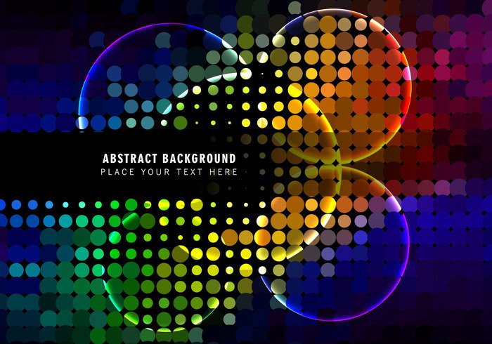 spectrum shiny shape pattern multicolored halftone glowing geometric dot disco colorful circle card background abstract 