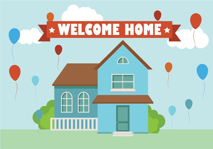 welcome home welcome vintage vector text template sign ribbon poster party paper inspiration house home frame flyer flat design classic card blue banner background art abstract 