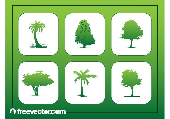 trunks trees tree stickers squares silhouettes plants palms nature logos leaves icons forest flora buttons badges 