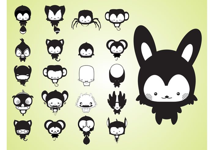 wings Tails strange squirrel spider rabbit mustache mouse monsters monkey legs kawaii glasses ears characters cat bunny Anime 
