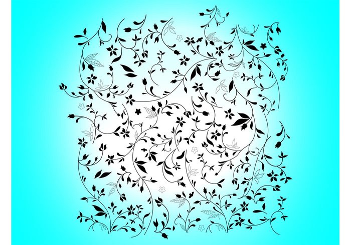 vector pattern Stems silhouettes plants petals outlines leaves flowers blossoms bloom backdrop 