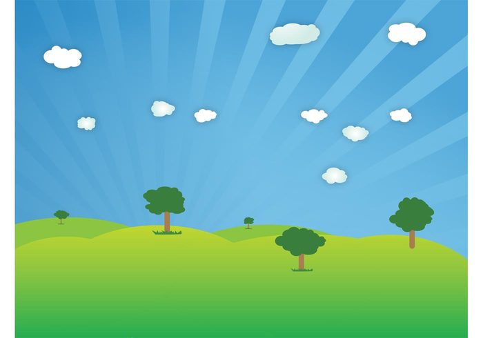 wide trunk trees spring plants open nature lush leaves landscape greenery grass Field vector ecology crown clouds 