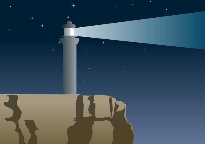 tower stars sky seaside sea rocks Ray night lighthouse light cliff building 