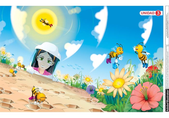 work sun sky nature honeybee Hive happy girl flying flowers cute child cartoon bee 