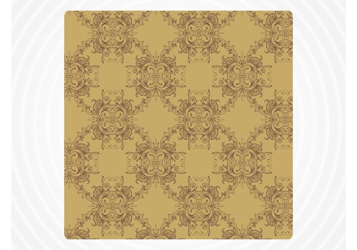 vintage square rounded retro plants pattern old nature luxury leaves golden gold flowers floral fashion fabric 