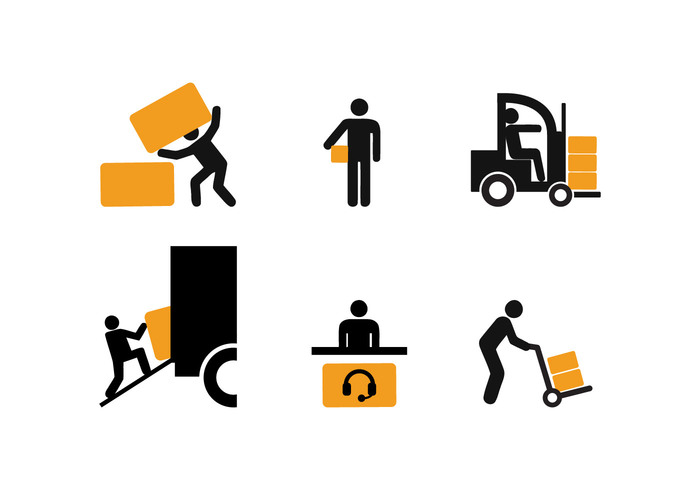 worker silhouette set pack logistic Job icon delivery man delivery courier box 