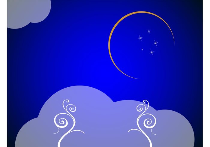 wallpaper vector background swirls swirling Stems stars sparkles sky shiny shines rays night flowers floral clouds 