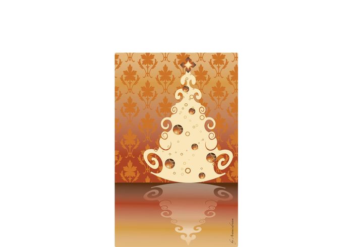 xmas tree scroll retro plant pine leaf holiday flourishes floral decoration curve curl christmas celebration card branches artistic 