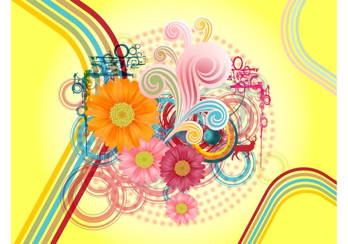 summer spring rings reindeer nature lines layout grunge Gerberas flowers floral dots circles background animal abstract 