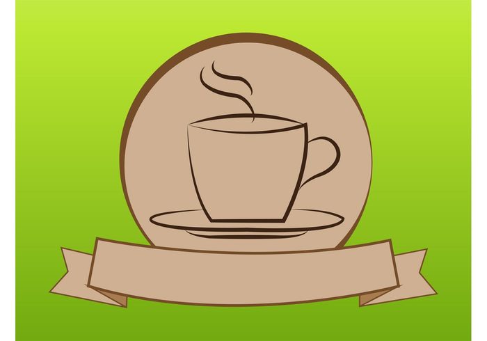 vintage tea steam round ribbon retro mug icon cup coffee shop circle cafeteria cafe banner 