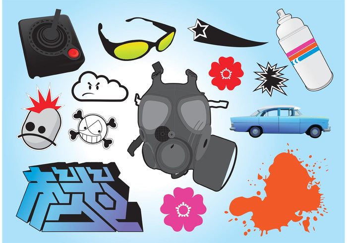 urban sunglasses star spray can shape set pop art grunge graffiti funny figures cool console Computer game comics cloud characters car  