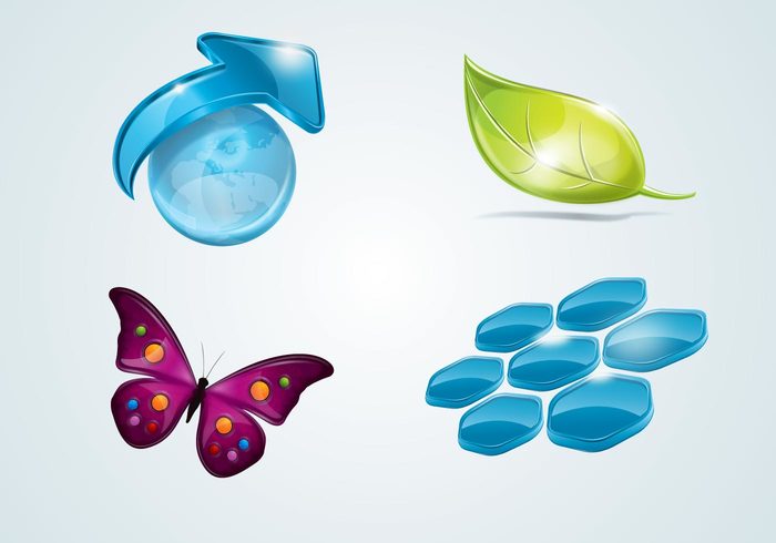 sphere misc objects leaf icons iconic glossy geometric colorful butterfly arrow 