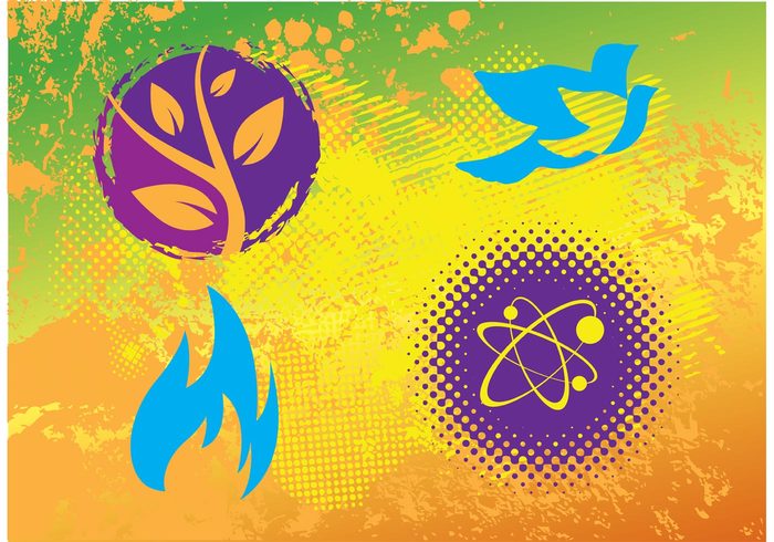 vector icons plants Peace dove grow graphics pack fly flames Download symbols Design set burn bird Better world atomic 