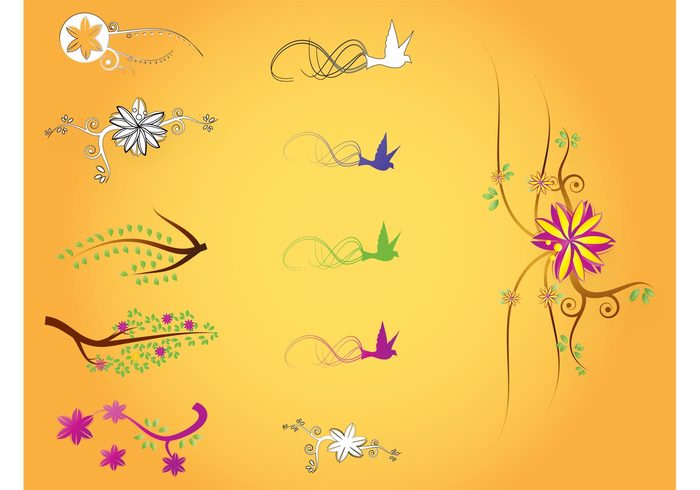wings twig tree tail Stems silhouette plants pigeon petals Nature Vectors leaves flower floral dove colors branch bird 