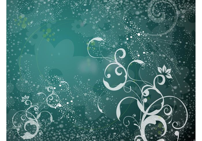 plants nature leaves leaf greeting card green flowers floral filigree dots dark circle bubbles Backdrop vector aqua abstract 