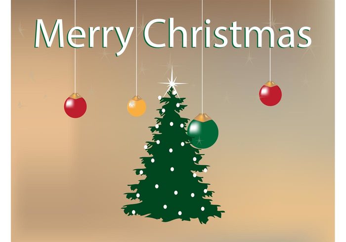tree sparkles ornaments holiday greeting card festive evergreen tree decorations christmas celebration balls 