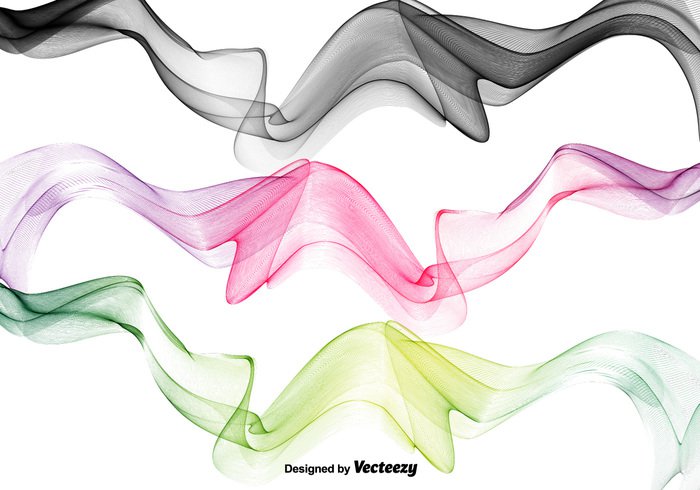 wave transparent swish spectrum smooth smoke pink line light green futuristic flow curve colorful colored smoke color black background abstract 