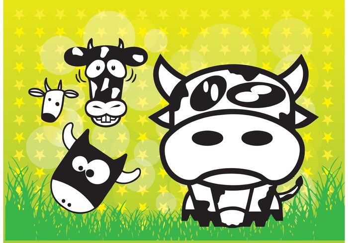 Stars background mood kids grass Farm illustration Domestic Cows vectors Cow cartoons comics children bull 