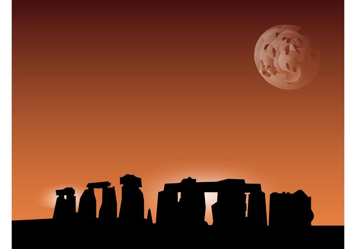 tourism stones Stonehenge site silhouettes rocks night moon monument landmark historic England blocks 