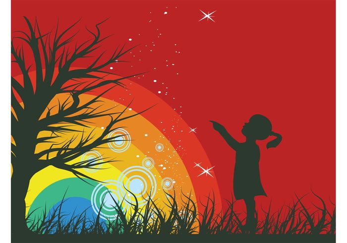 wallpaper tree stars sparkles sky rainbow nature kid girl dots circles childhood child background backdrop 