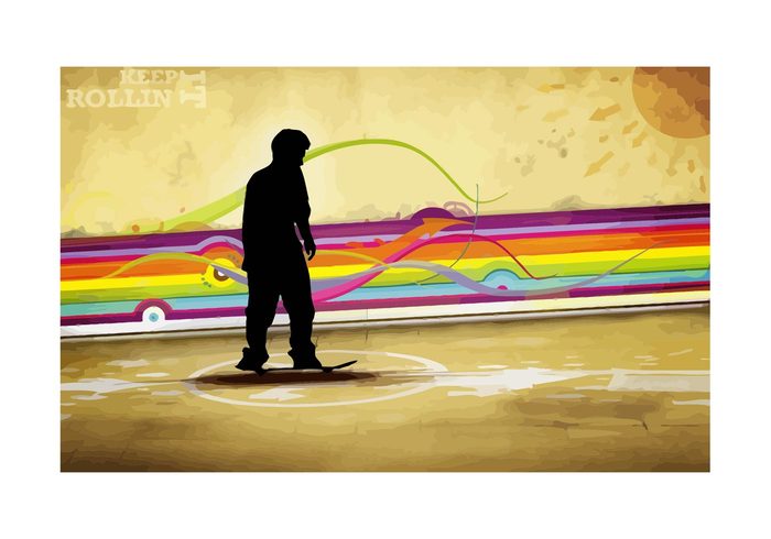 wallpaper street skating skater skateboard skate silhouette lines colorful boy background backdrop arrows 