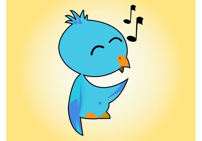 wings twitter icon twitter Tweeting social media singing Sing notes musical mascot happy fauna comic character cartoon beak animal 