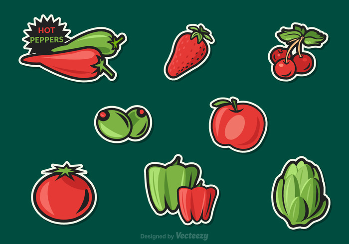 vitamin vegetables vector tomato sticker snack red plant paprika olives nutrition natural mineral illustration Healthy green hot pepper green graphic fruit fresh drawing collection clip cherry cartoon artichoke art apple 