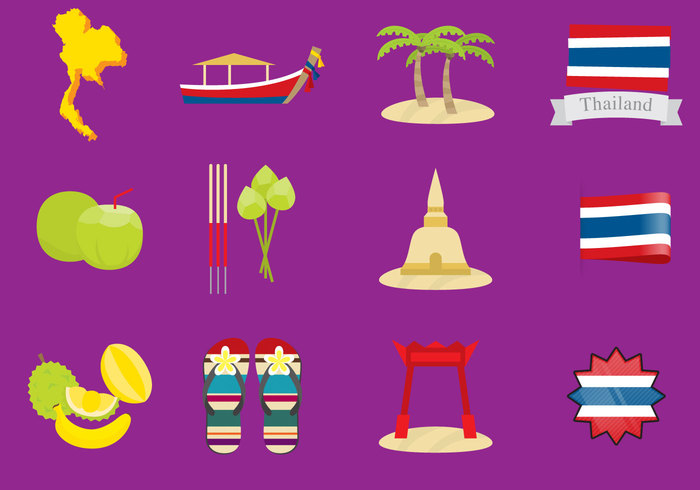 vector vacations travel traditional culture thailand thai culture temple symbol Sunshade set palm tree Nautical Vessel mask Journey jinrikisha illustration and painting icon diving deep-sea diving coconut palm tree cartoon Buddhism bangkok asia 
