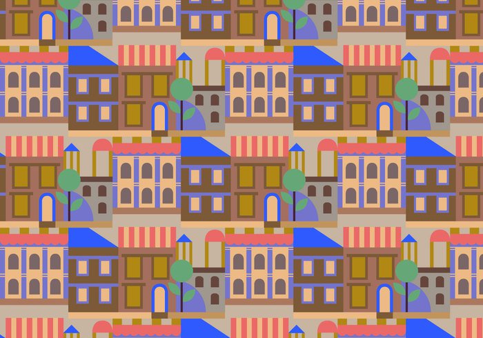wallpaper vector trendy town shapes seamless random pattern ornamental Geometry geometric decorative decoration deco city buildings background abstract 