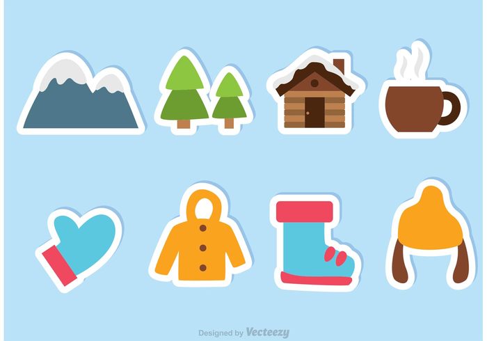 wood cabin winter sticker winter icon winter tree snow ski shoe nature mountain mitten log cabin snow log cabin icon log cabin jacket hat gloves forest flat cold cabin in the snow cabin 