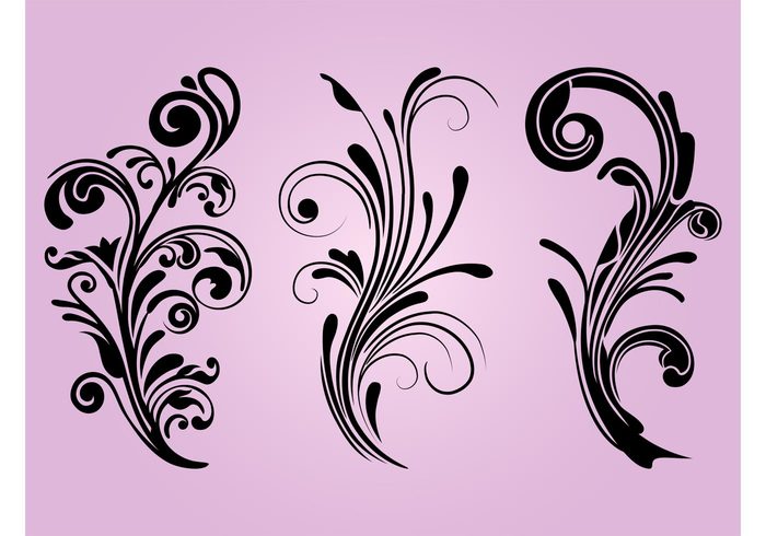 tattoos swirls stickers Stems silhouettes scrolls plants petals leaves flowers decorations 