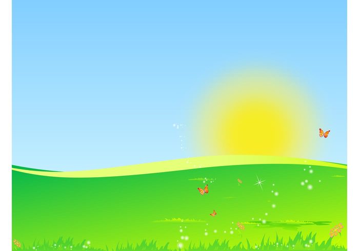 sun summer spring sky seasons plants landscape insect grass fresh flying fly flowers Field vector butterfly animal 