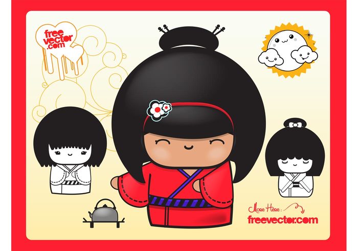 teapot mascots kokeshi kawaii Japanese japan happy dolls cute characters cartoon Anime 