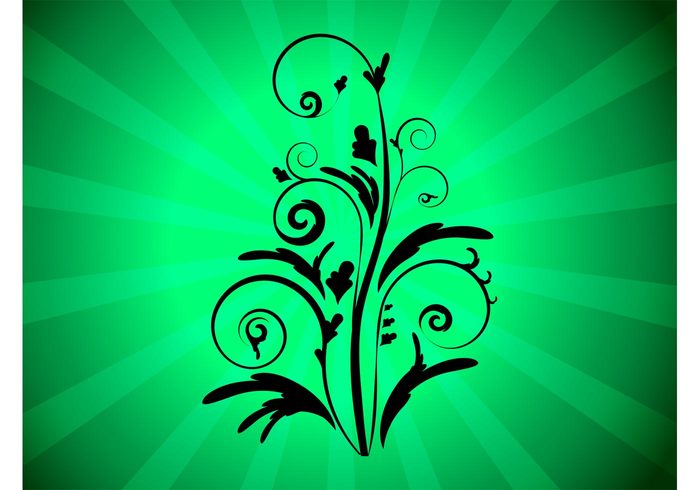 waves swirly swirls stylized stem Simplified plant petals leaves flower Curved lines 