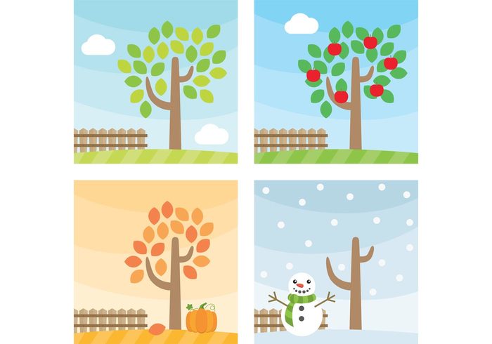 winter tree summer spring snowman snow sky pumpkin nature leaves fruit four seasons Fall butterfly blossom blooming autumn apples apple tree 
