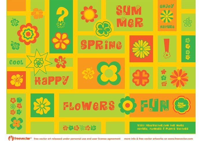 summer spring nature Mondrian happy fun fresh flowers flower vectors floral dingbats clip art 70's 60's 
